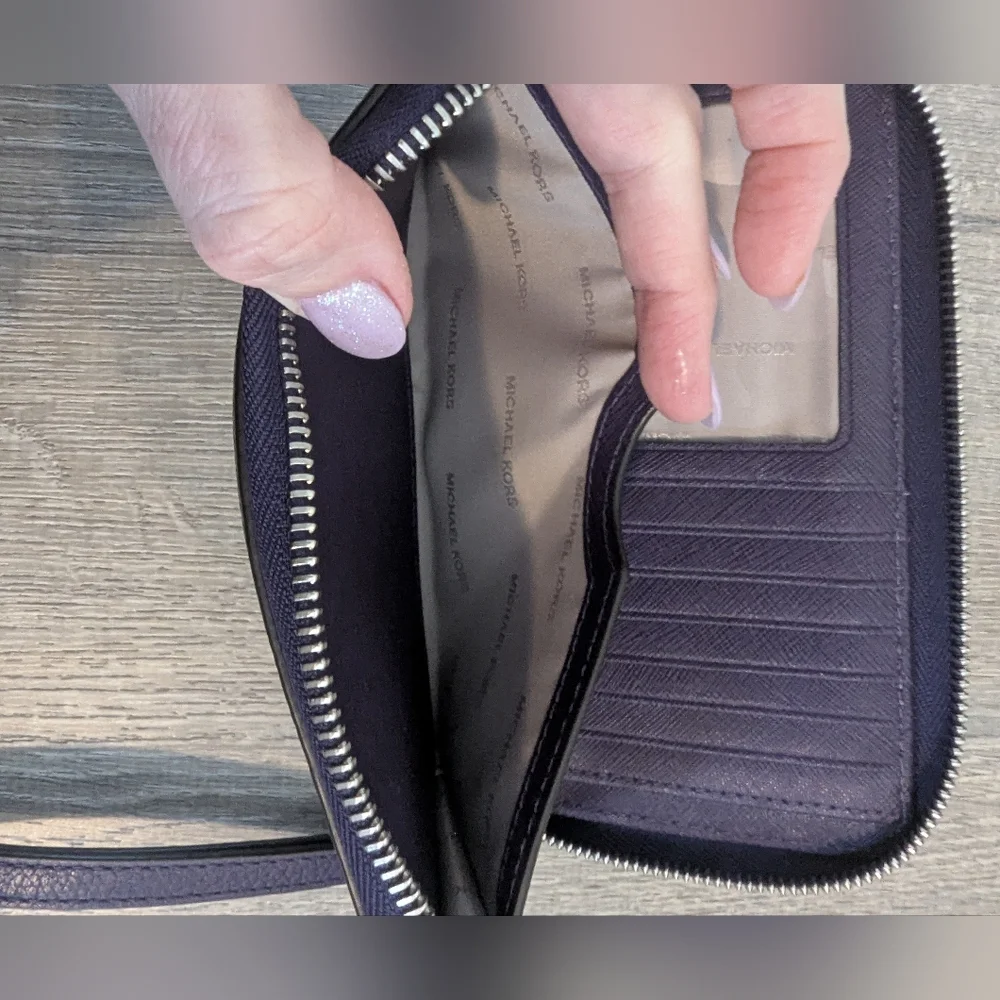 Michael Kors Dark Purple Leather Wallet Wristlet